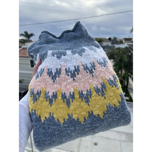 LL Bean blue pink fair isle rollneck slub sweater M preppy classic collegiate - Picture 2 of 10